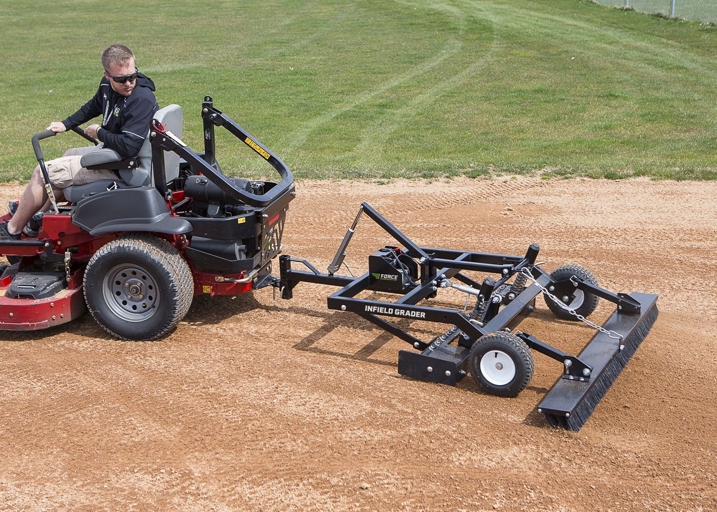 infield grader attached to mower 